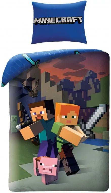 Minecraft Bettwäsche 140x200 cm + 70x90 cm, 100% Baumwolle von Dilaras.at | Dein Shop für Bettwäsche Kinder
